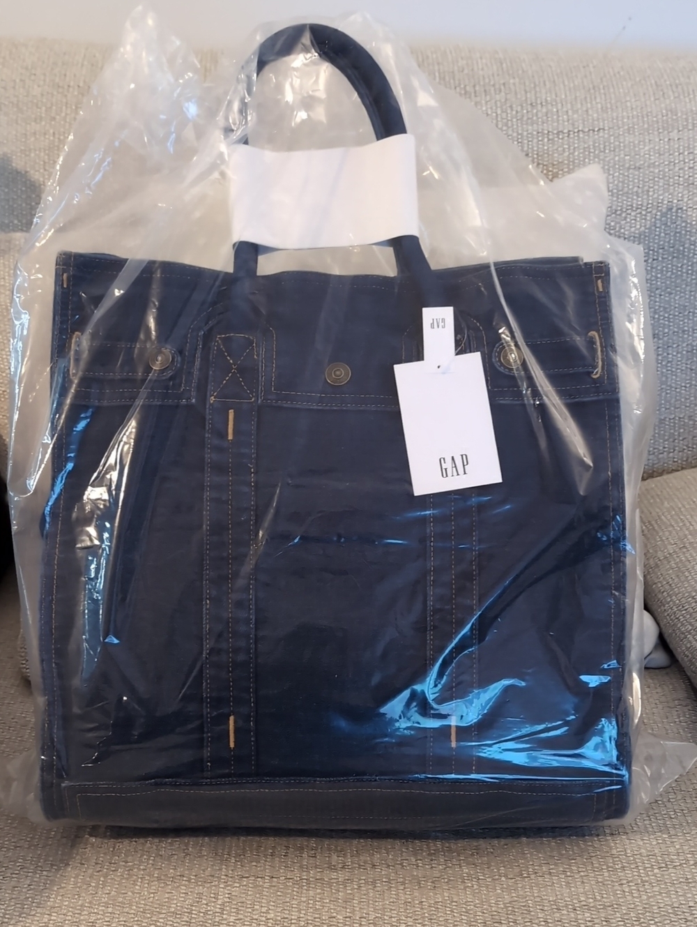 NWT GAP Large Denim Tote with Contrast Stitching